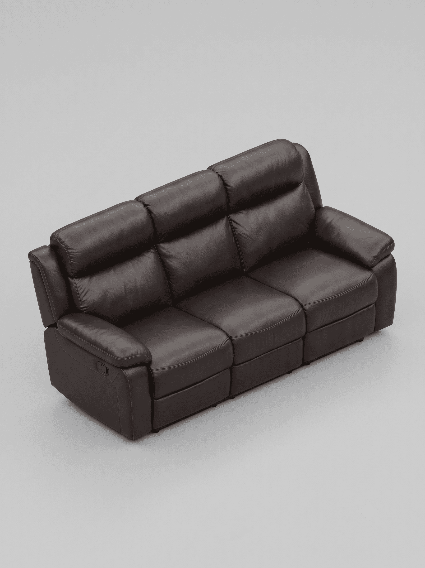 A three-seater contemporary sofa upholstered in dark brown leather, featuring integrated reclining m… — 3D model