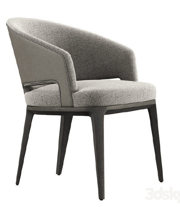 A modern armchair with a upholstered seat, back, and arms, featuring a curved backrest and distinct… — 3D model