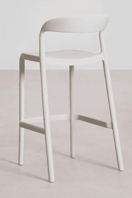 A contemporary bar stool with a curved backrest and a molded seat. The stool has four straight legs… — free SKP 3D model