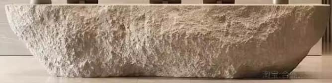A monolithic bench carved from a single piece of light-colored natural stone, possibly limestone. It… — 3D model