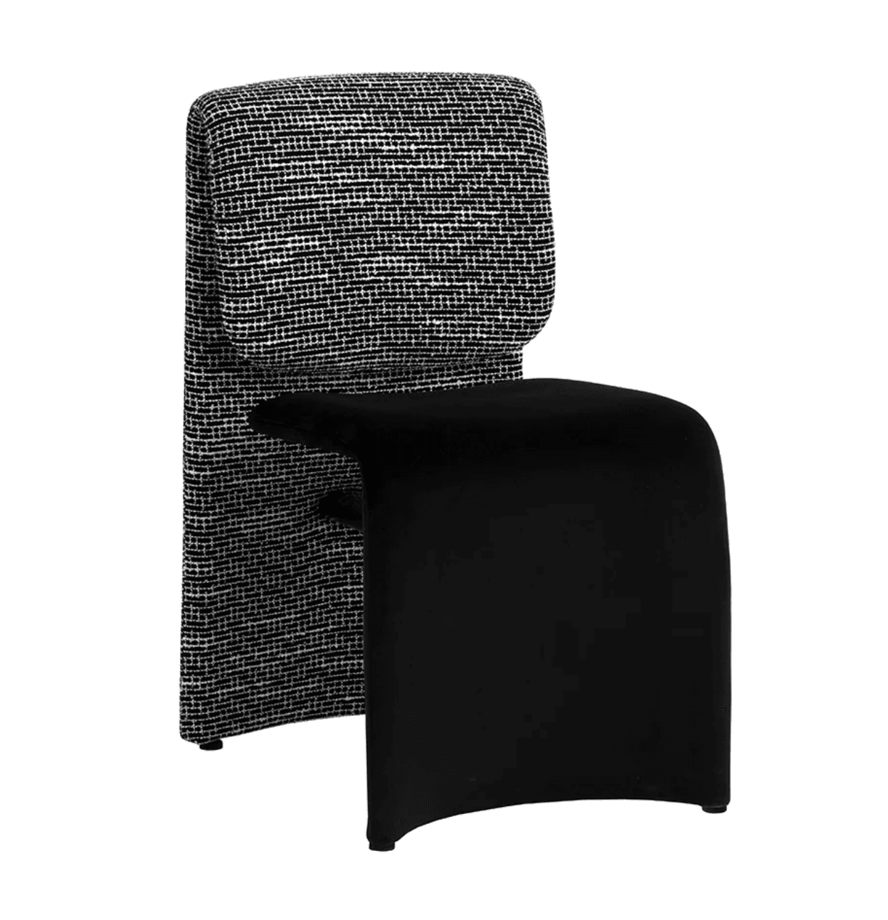 A contemporary dining chair featuring a striking two-tone upholstery design. The tall, rectangular b… — 3D model