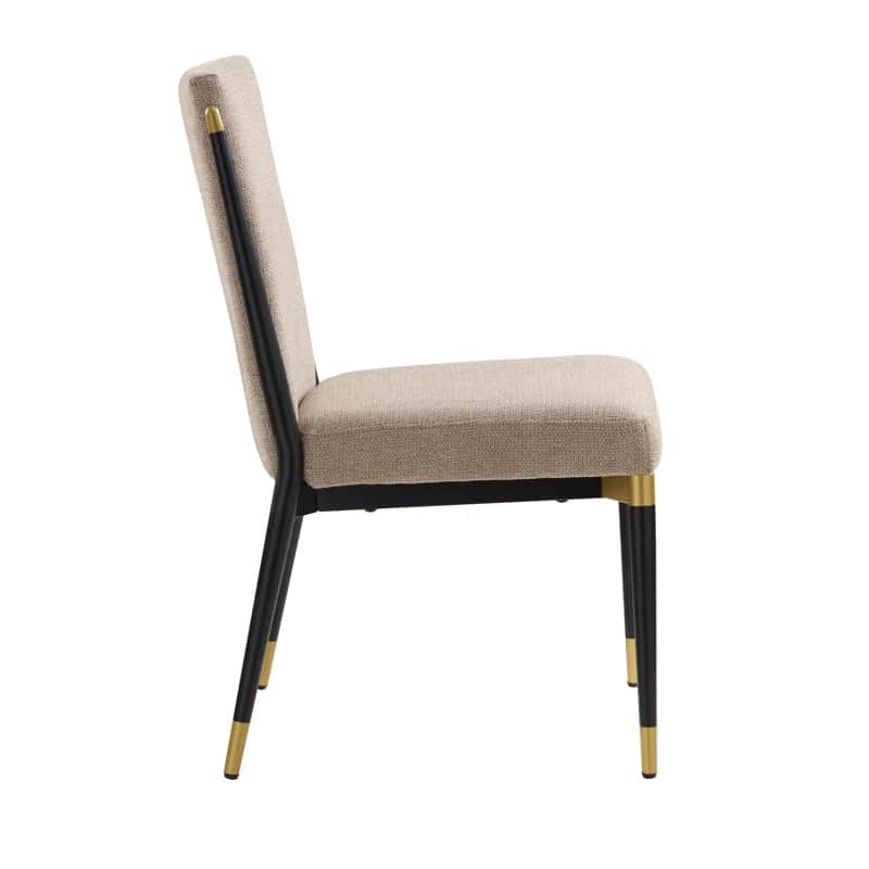An armless dining chair featuring a slim profile with an upholstered seat and back. The frame is con… — 3D model