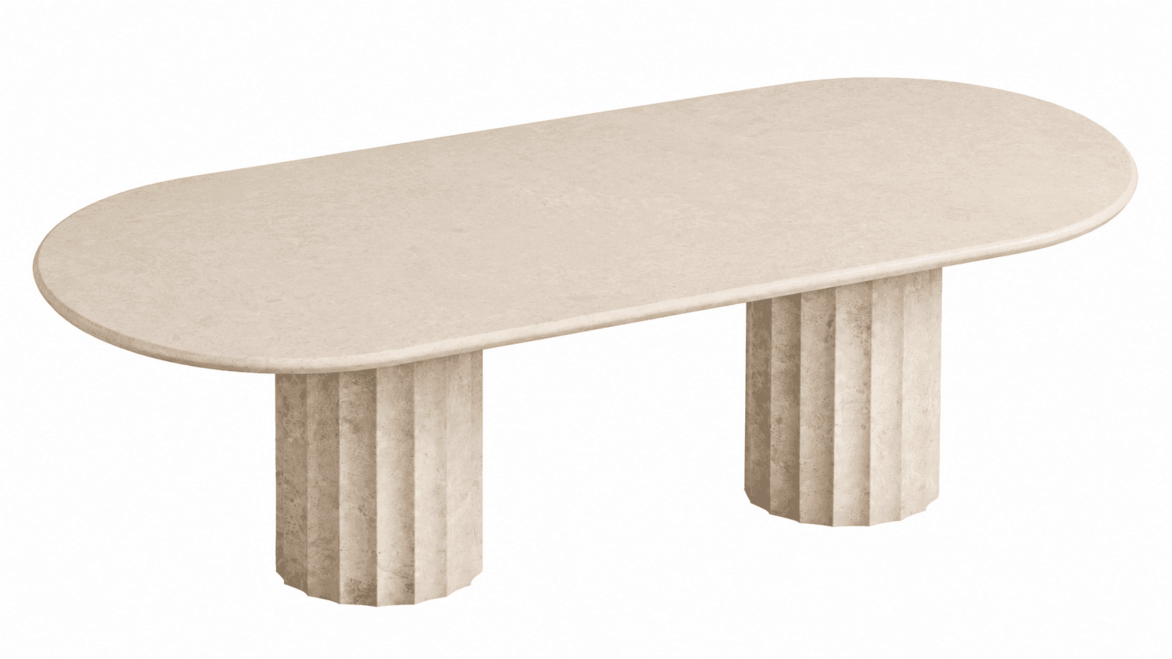A modern oval table crafted from light-colored travertine stone, featuring a thick, smooth tabletop… — free FBX 3D model