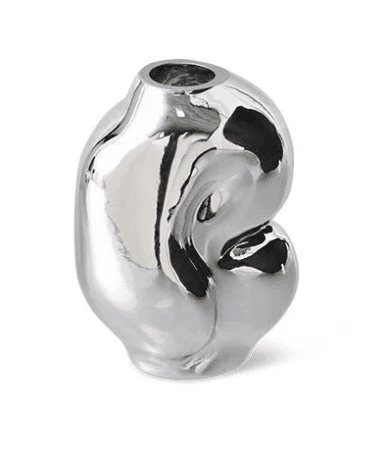 A highly reflective, silver-toned decorative vase featuring an organic, freeform, and sculptural sha… — 3D model