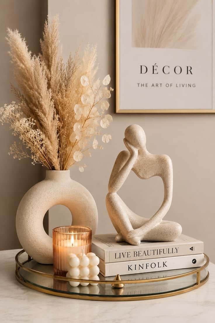 A beige, textured abstract sculpture depicting a seated human figure in a pensive pose, resting its… — 3D model