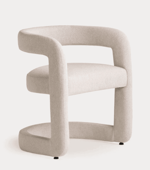 A modern accent chair with a curved, sculptural design. It features a fully upholstered frame with i… — 3D model