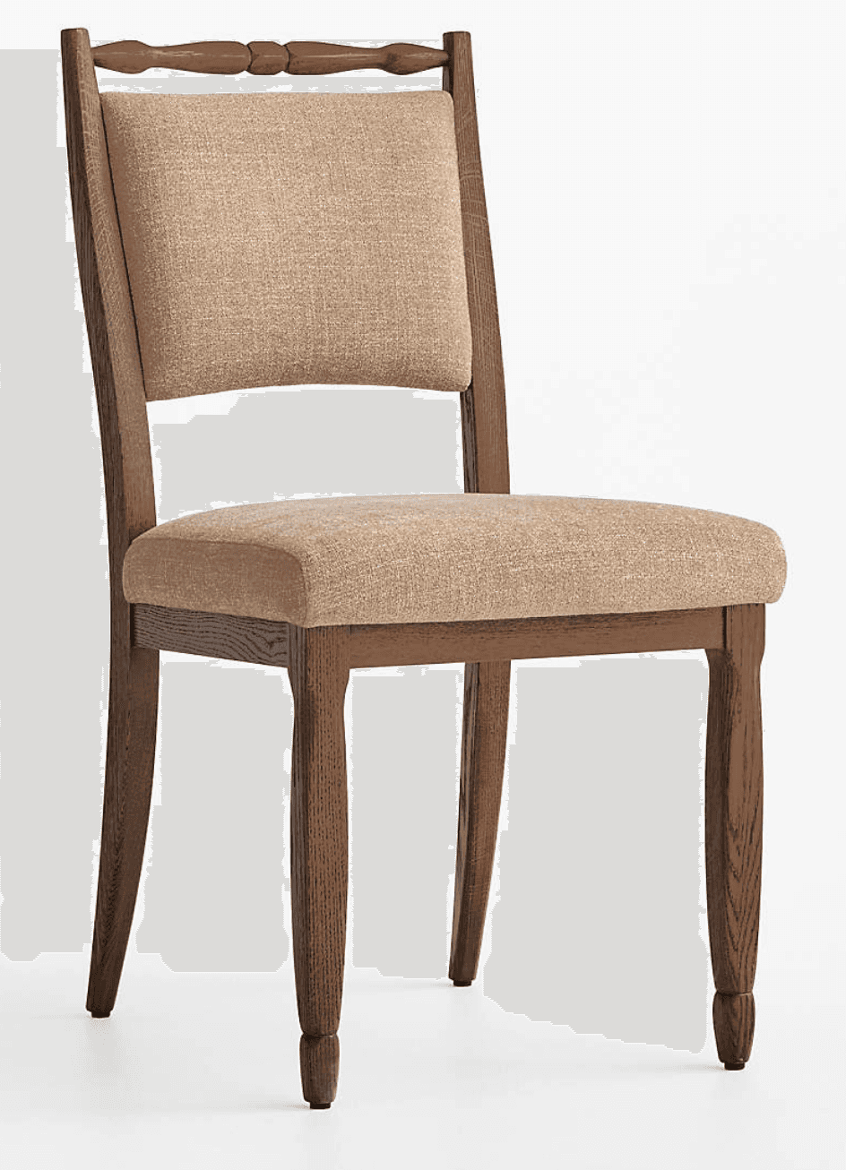 A traditional wooden dining chair featuring an upholstered seat and backrest, and a distinctive turn… — free OBJ 3D model