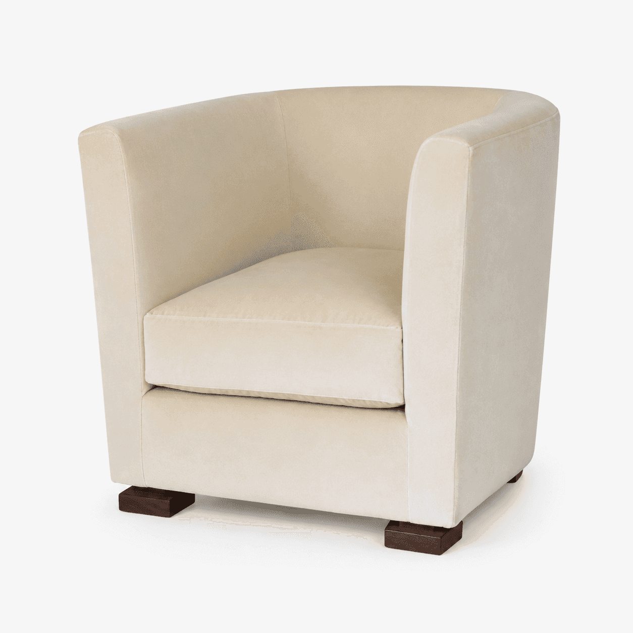 A contemporary club armchair, fully upholstered in a cream or light beige fabric, likely velvet or c… — 3D model