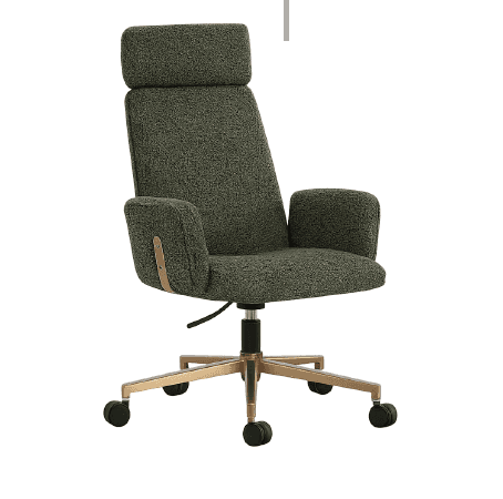 A modern high-back office chair upholstered in a textured dark green fabric, featuring integrated ar… — 3D model
