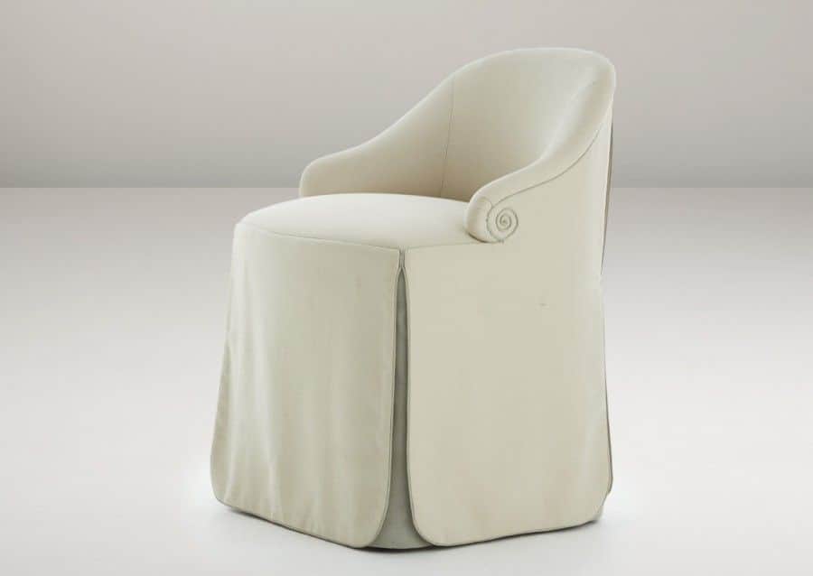 A fully upholstered accent chair featuring a barrel-back design and distinctive scrolled arms. The c… — 3D model