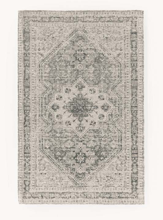 A rectangular rug with a traditional, distressed Persian-inspired pattern. The central medallion fea… — 3D model