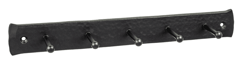 A horizontal, wall-mounted coat rack featuring a rectangular backplate with a hammered texture and f… — 3D model