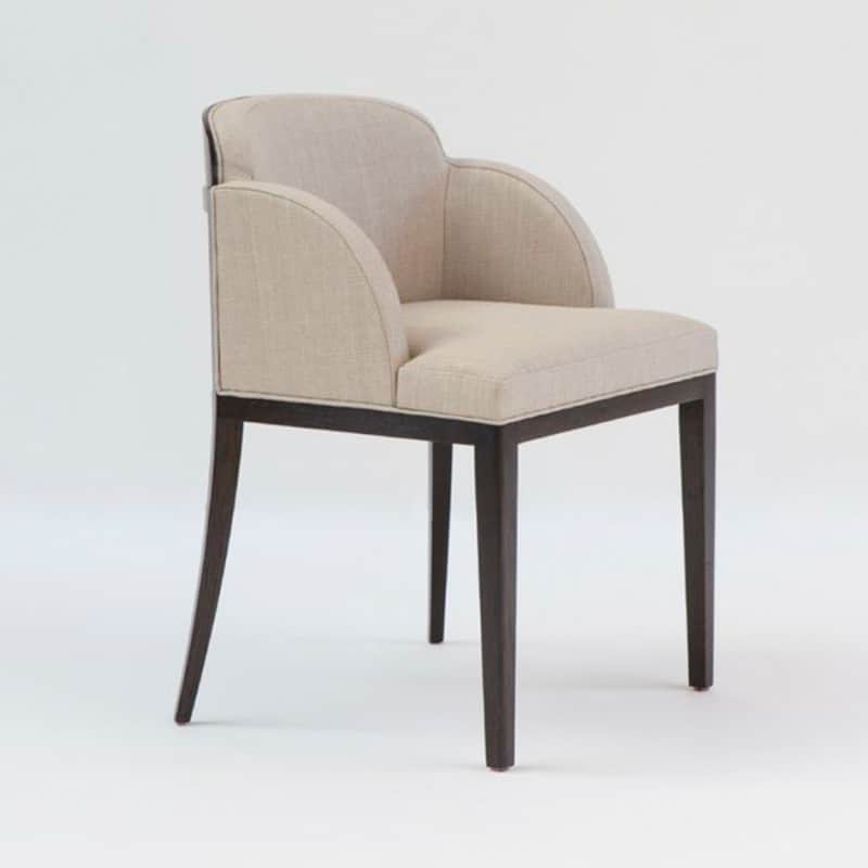 An elegant armchair featuring full beige linen-blend upholstery on the seat, backrest, and integrate… — free BLEND 3D model