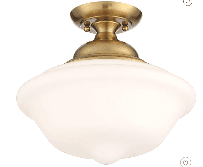 A semi-flush mount ceiling light fixture featuring a classic design with a brass-toned metal canopy… — 3D model