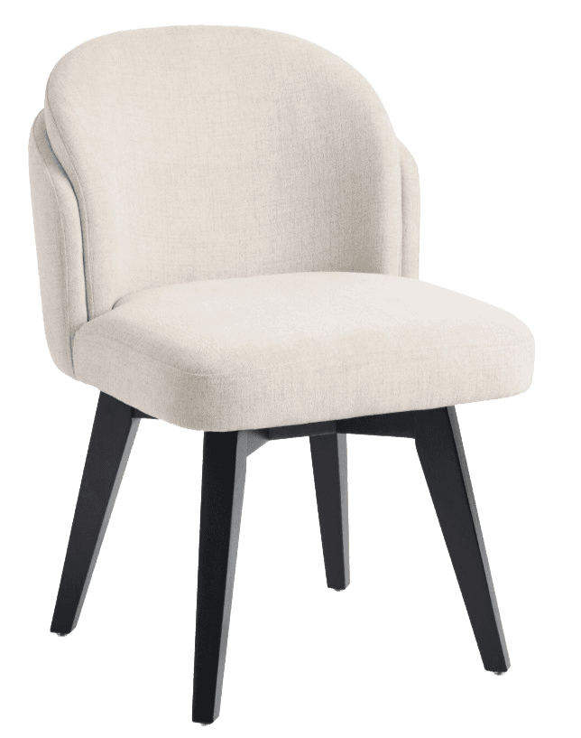 An upholstered dining chair featuring a rounded, high backrest that seamlessly integrates into armre… — 3D model