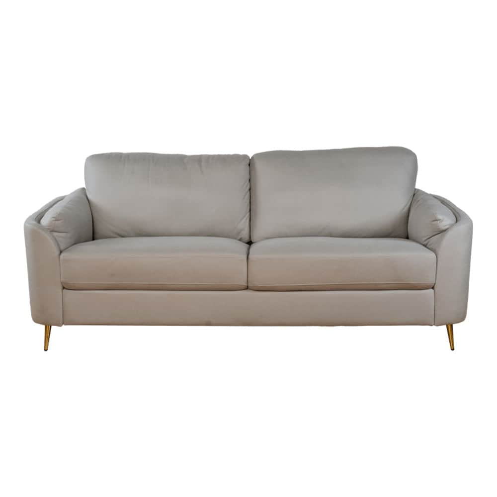 A contemporary two-seater sofa upholstered in light grey leather, featuring a low profile and clean… — free GLTF 3D model