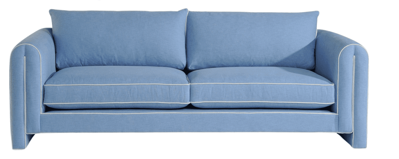 A two-seater sofa upholstered in a light blue fabric. The sofa features two back cushions and two se… — 3D model