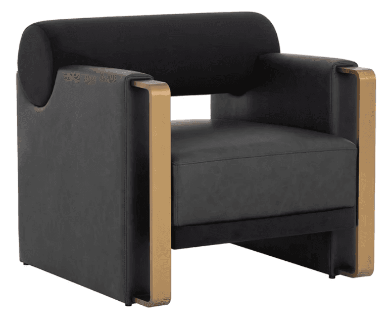 A modern armchair featuring a sleek design with a black upholstered seat, back, and armrests. The ch… — free OBJ 3D model