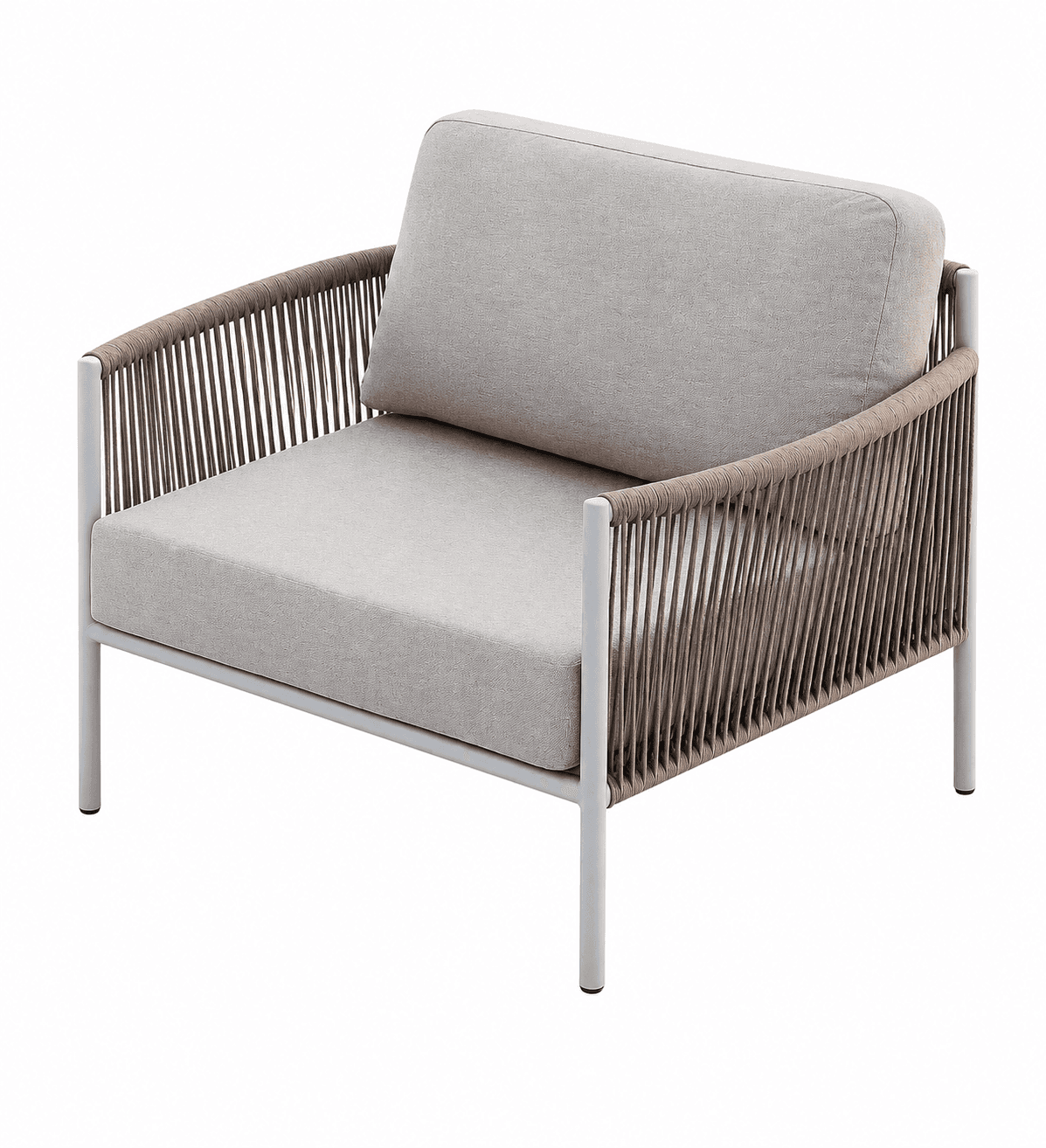 A modern armchair with a grey upholstered seat and back cushion. The frame is constructed from light… — 3D model