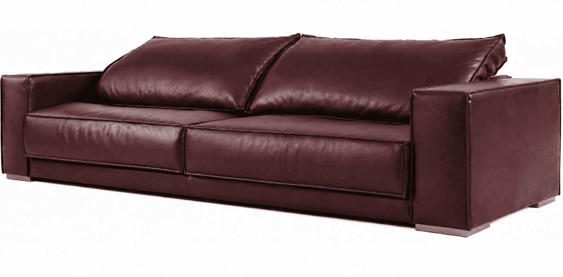 A modern two-seater sofa upholstered in rich burgundy leather. The sofa features clean lines, square… — 3D model