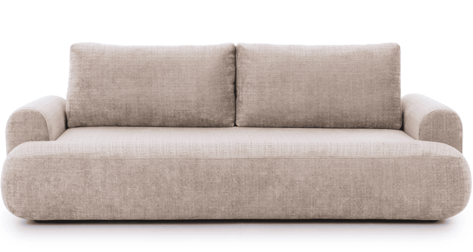 A modern sofa with a low profile and rounded armrests. It features two large back cushions and a wid… — 3D model