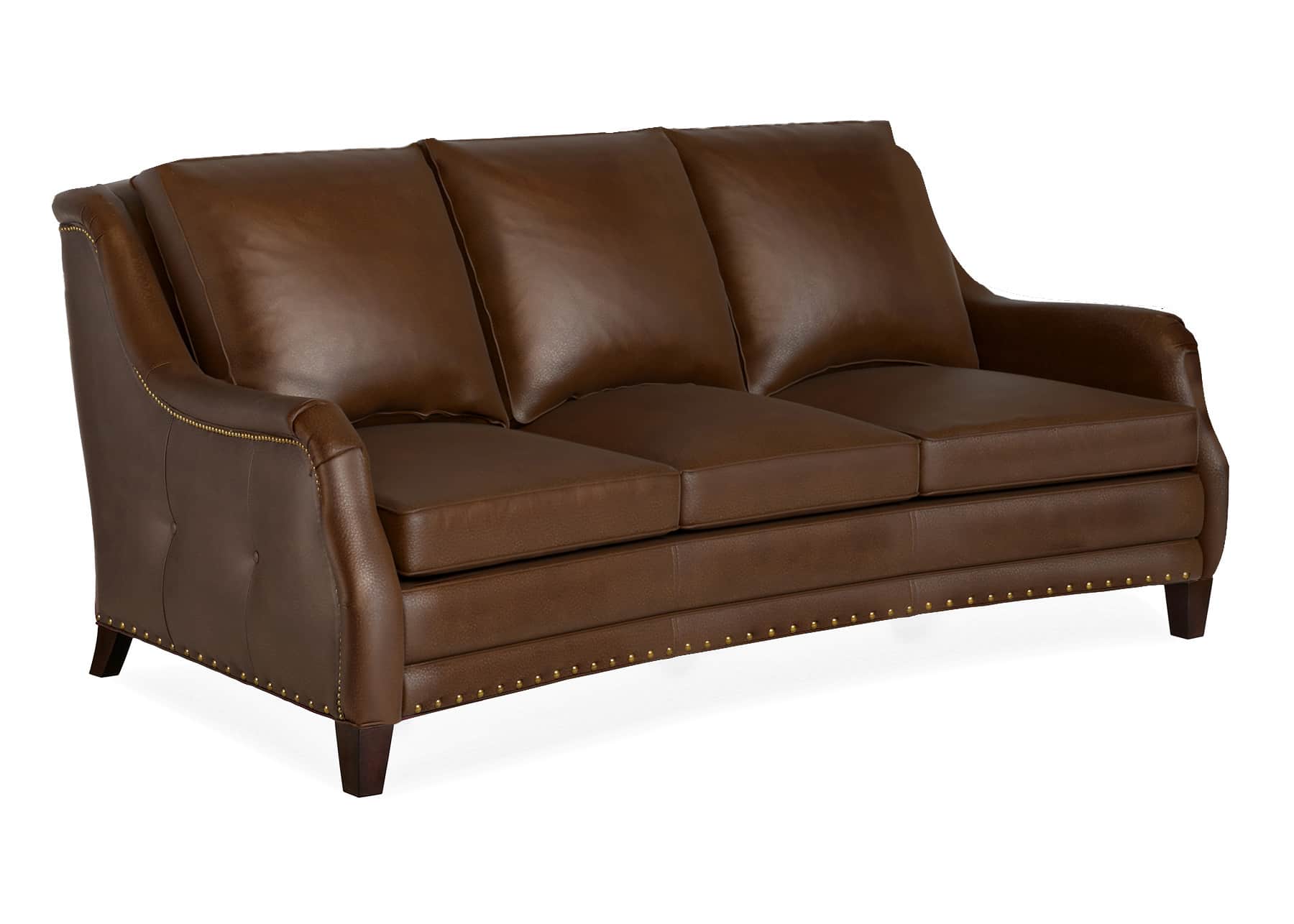 A traditional style three-seater sofa upholstered in rich brown leather, featuring rolled arms, visi… — 3D model