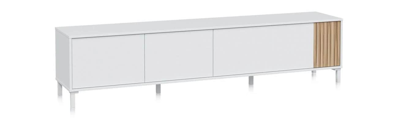 A modern, rectangular sideboard featuring a minimalist white finish across its main body and two lef… — 3D model