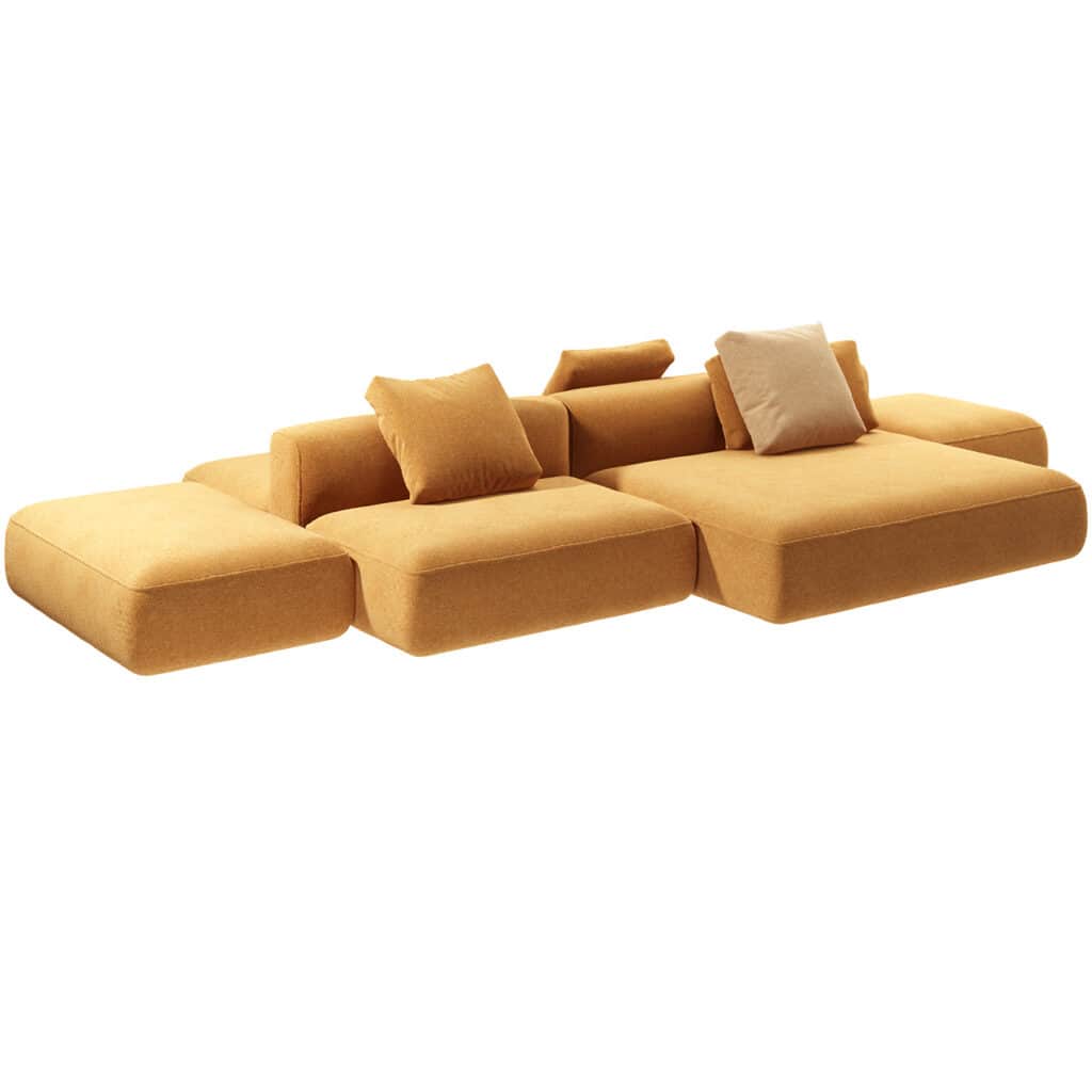 A modular, low-profile sofa with a distinctively segmented design. The sofa features multiple cubic… — 3D model