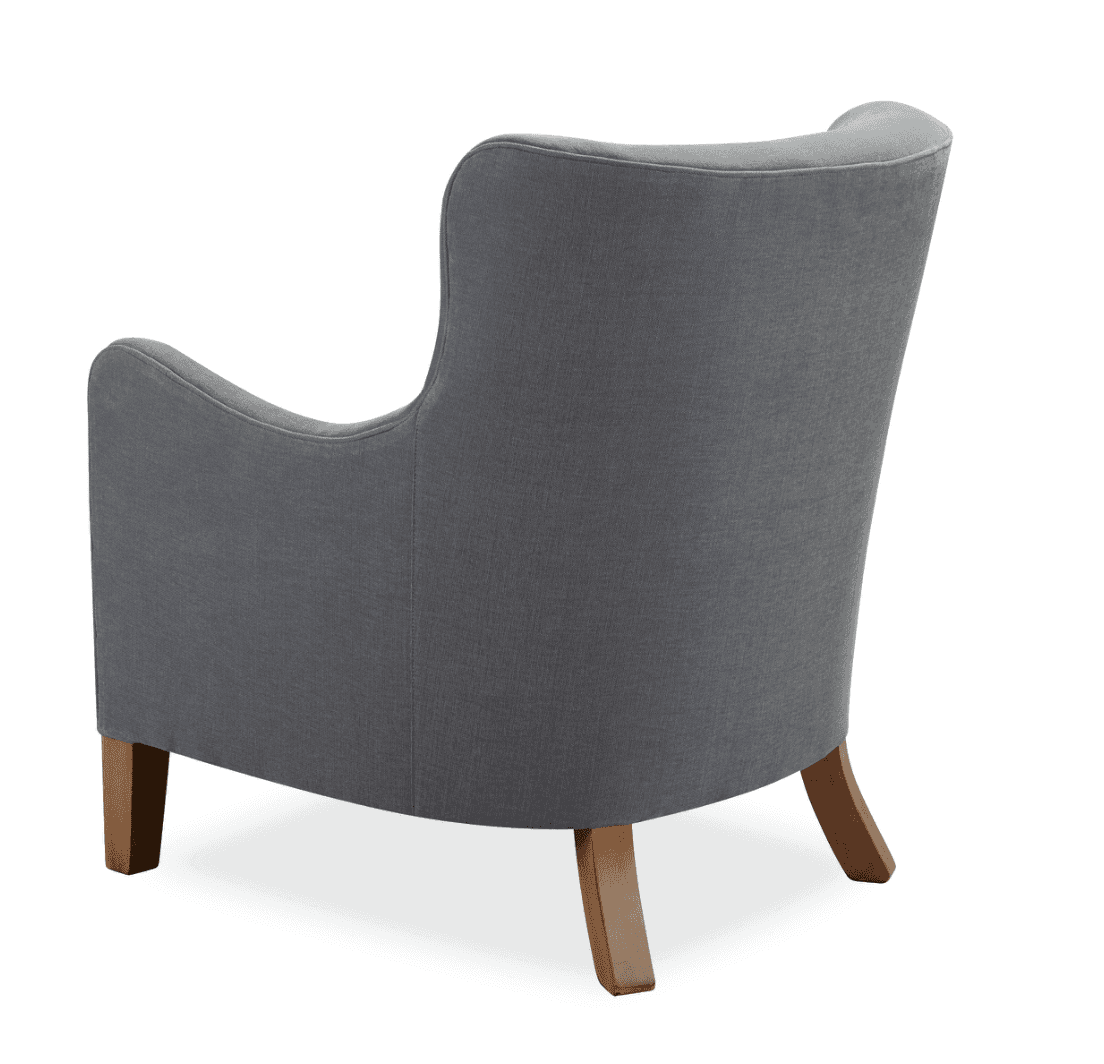 A gray upholstered armchair viewed from the rear. The armchair features a high back with a gently cu… — 3D model