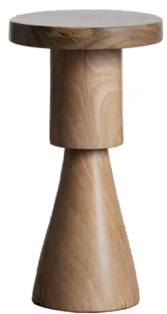 A light wood accent table with a circular top, a cylindrical stem, and a conical base, exhibiting a… — free STL 3D model