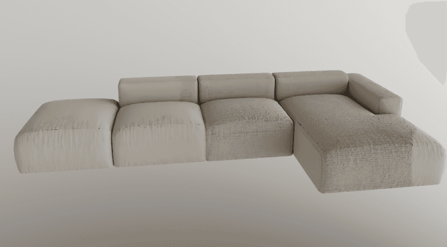 A render of a modern modular sectional sofa upholstered in a light beige, subtly textured fabric. Th… — 3D model