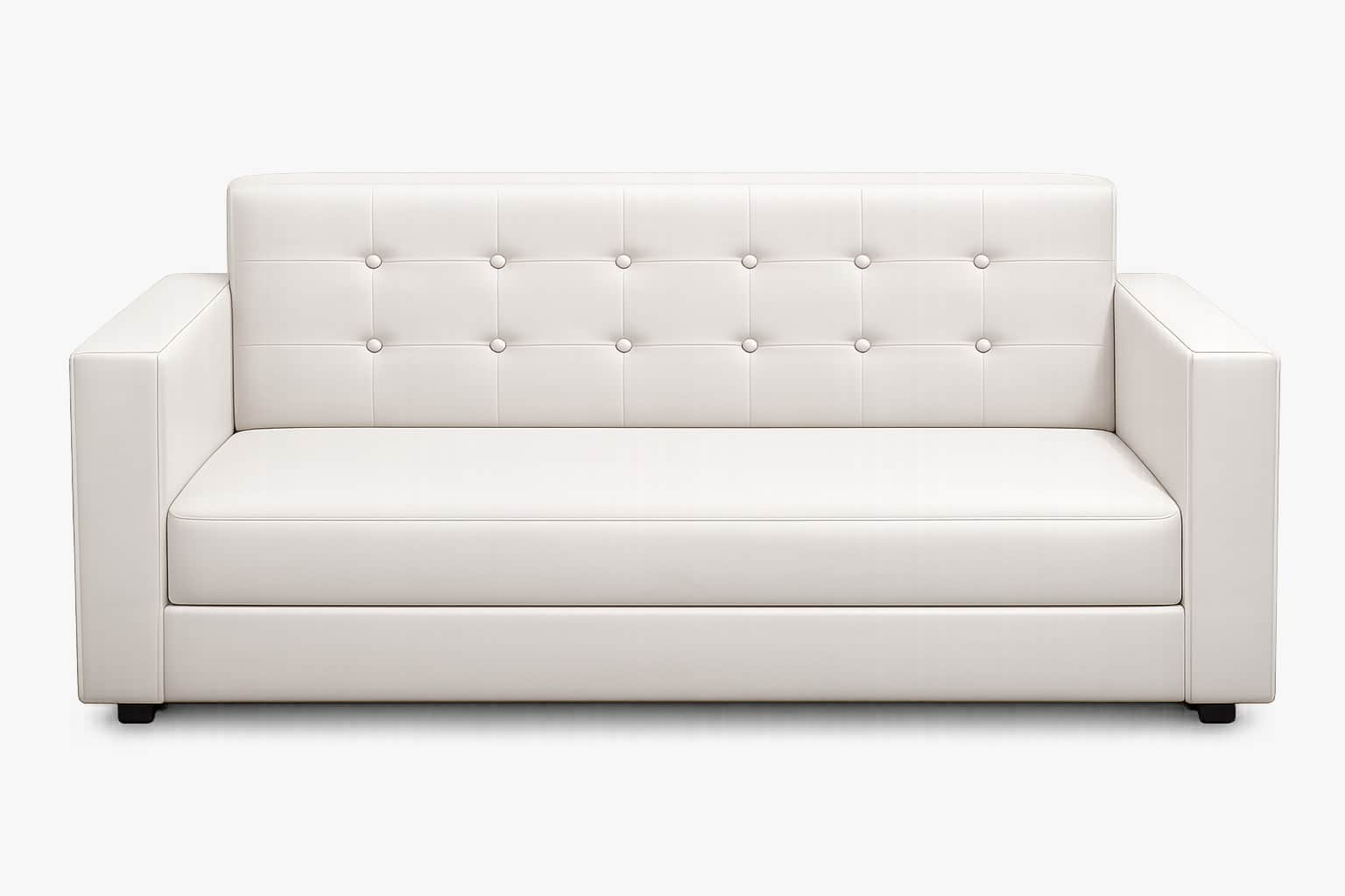 A modern two-seater sofa upholstered in white faux leather, featuring a button-tufted backrest and c… — 3D model