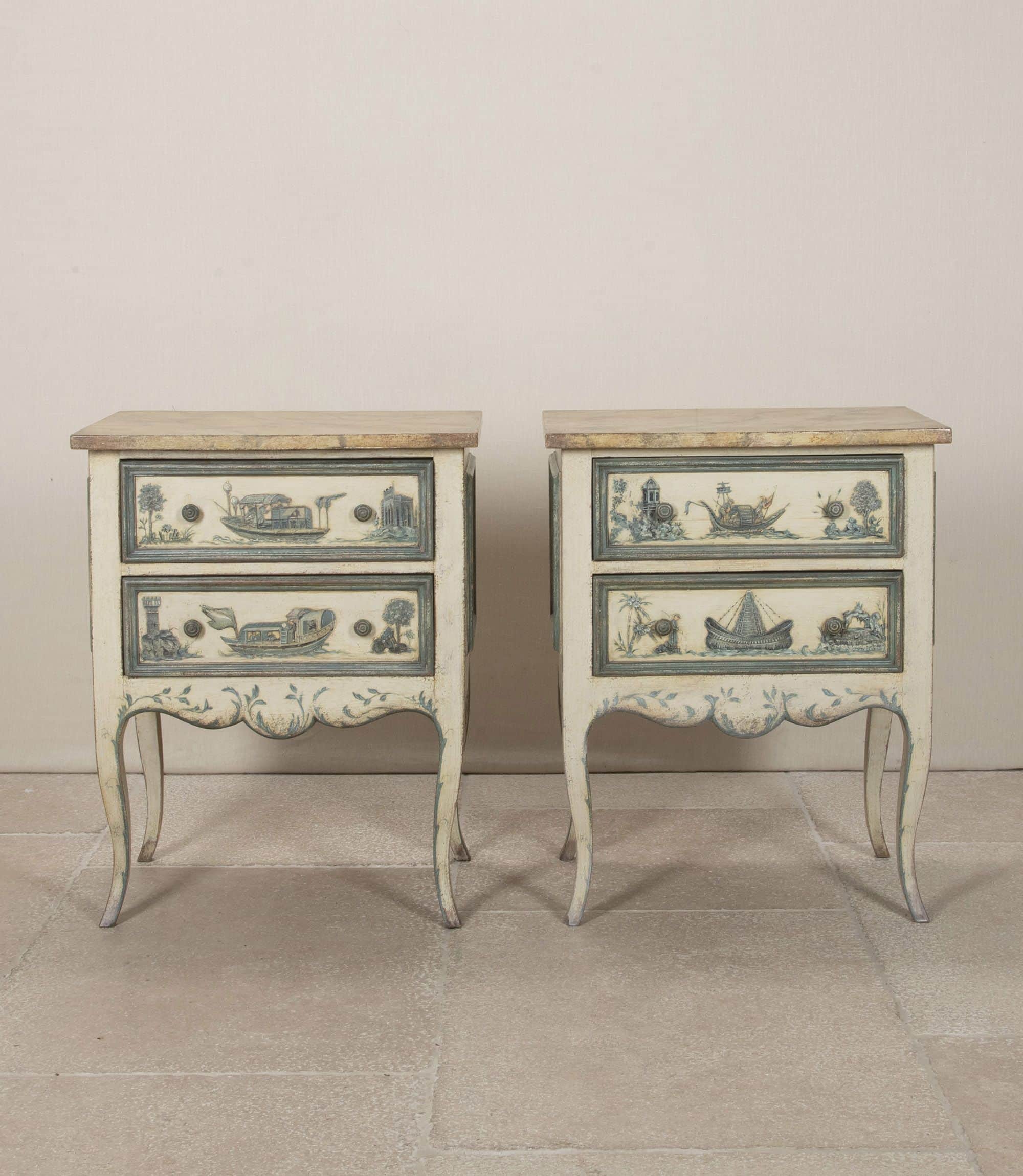 A pair of matching nightstands with two drawers each. The front panels of the drawers and the lower… — 3D model