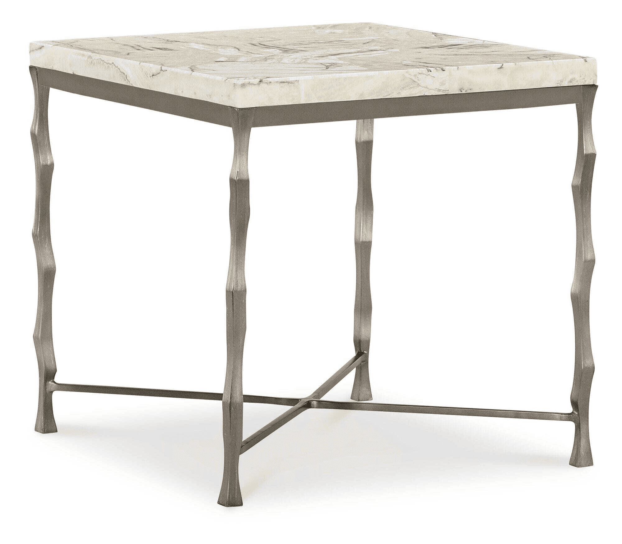 A square-top end table with a marble or stone surface featuring marbled patterns in beige and grey t… — free BLEND 3D model
