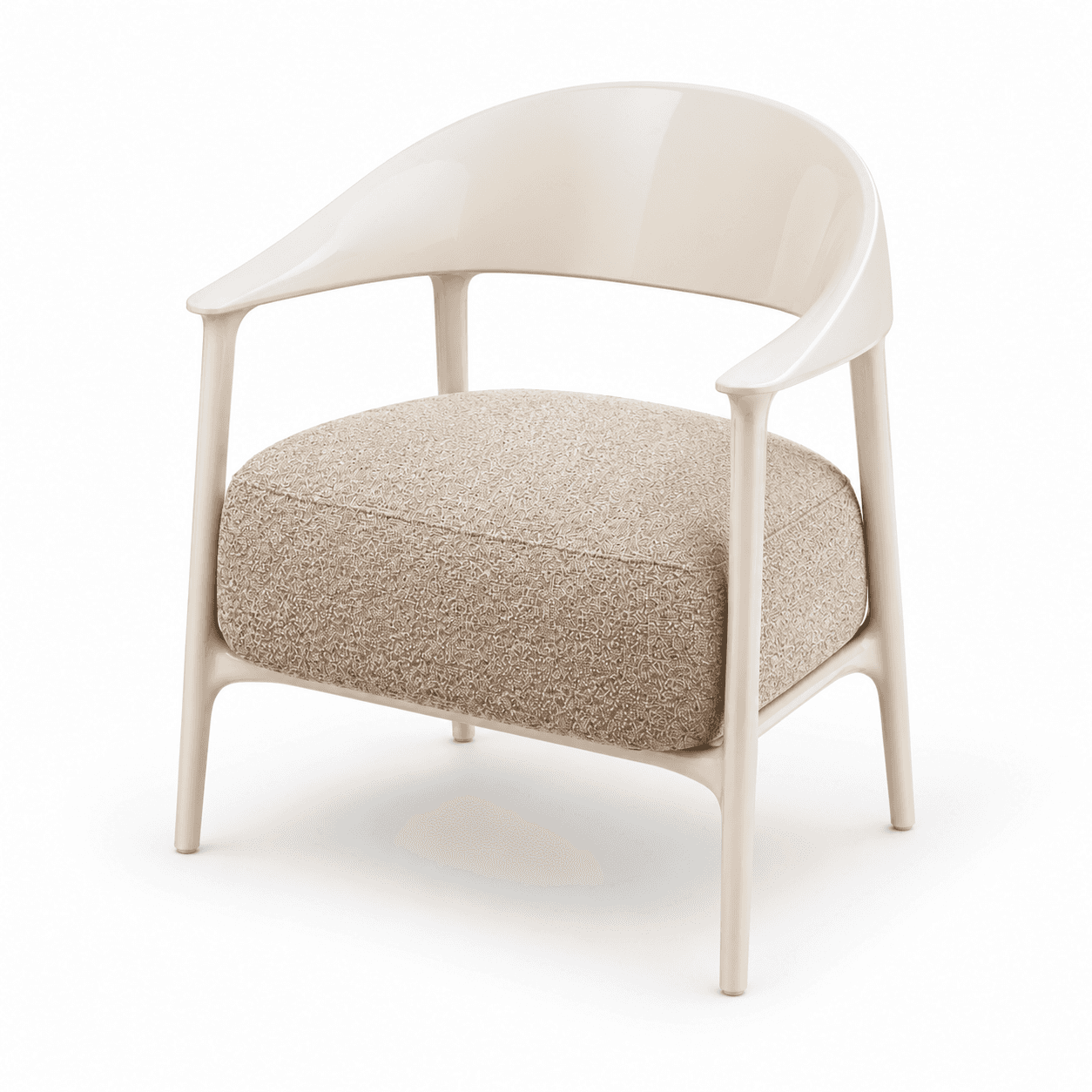 A contemporary armchair featuring a smoothly rounded, light-colored frame that integrates the backre… — free GLB 3D model