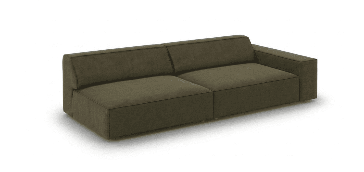 A modern two-seater sofa module upholstered in olive green fabric, featuring clean lines, low-profil… — 3D model
