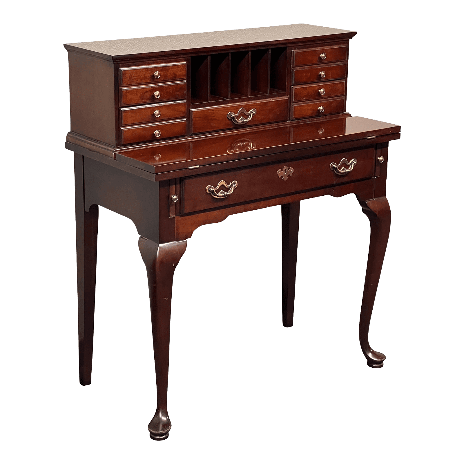 A traditional secretary desk crafted from dark reddish-brown wood, likely mahogany or a similar hard… — 3D model