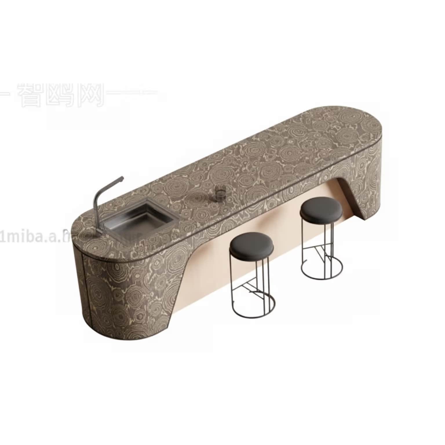 A compact, contemporary bar unit featuring an integrated stainless steel sink and space for two bar… — 3D model