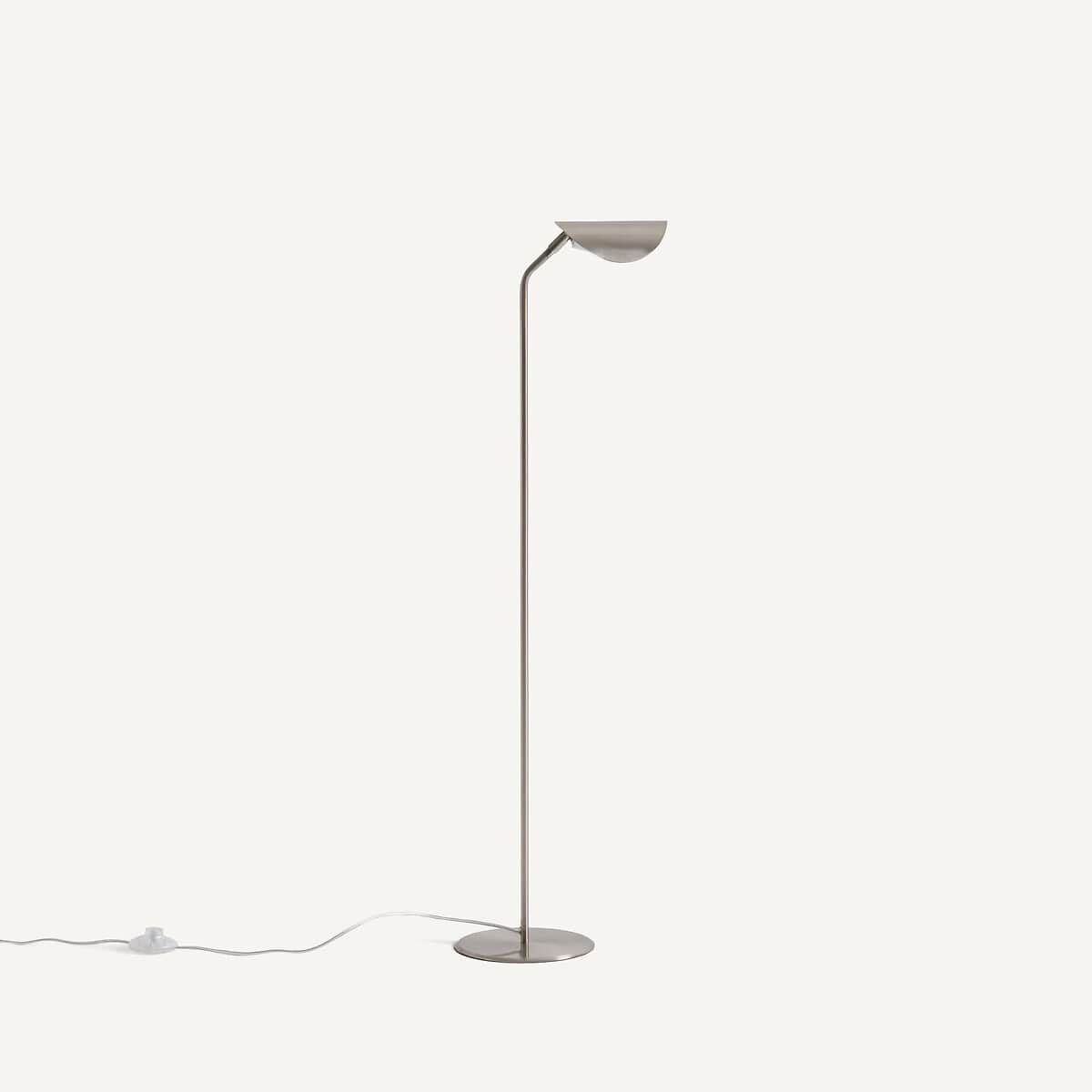 A sleek, minimalist floor lamp featuring a slender vertical stem, a flat circular base, and a semi-c… — free STL 3D model