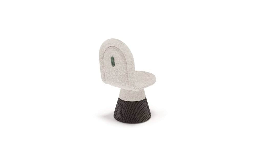An armless swivel chair featuring a rounded backrest and seat upholstered in a cream-colored, textur… — 3D model