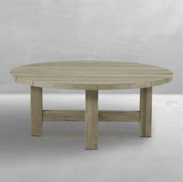 A round coffee table with a slatted top and a sturdy, minimalist base. The base consists of four leg… — free BLEND 3D model
