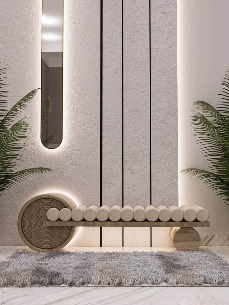 A contemporary daybed featuring a sculptural wooden frame with integrated lighting and a top surface… — free BLEND 3D model