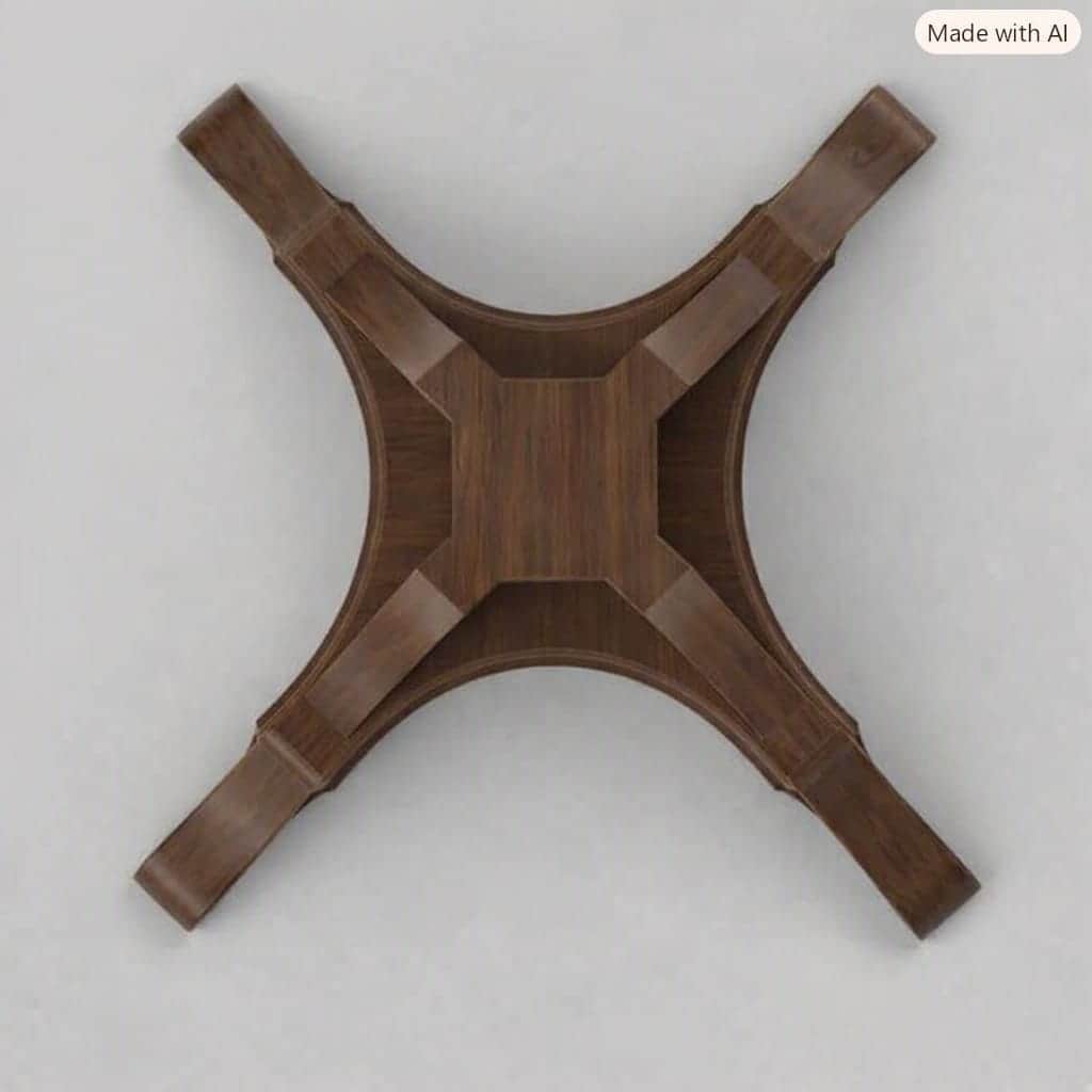 A dark wood table base featuring a central pedestal from which four intricately carved legs extend o… — 3D model