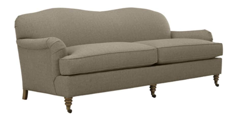 A traditional-style sofa with a camelback design, rolled arms, and two seat cushions. It is upholste… — free SKP 3D model