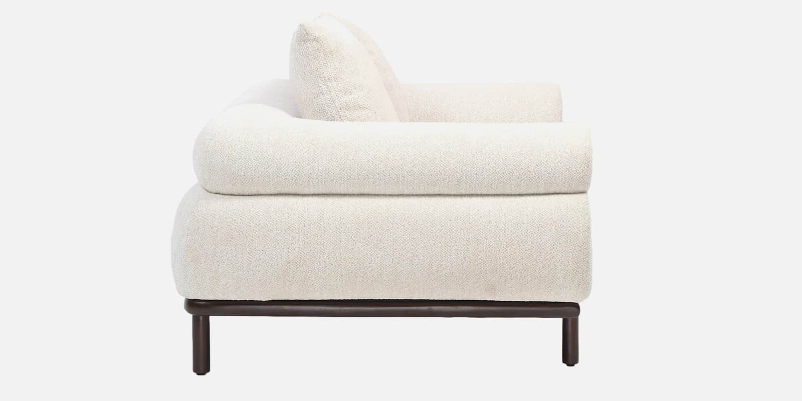 A contemporary loveseat upholstered in off-white bouclé fabric, featuring a plush, rounded design, b… — 3D model