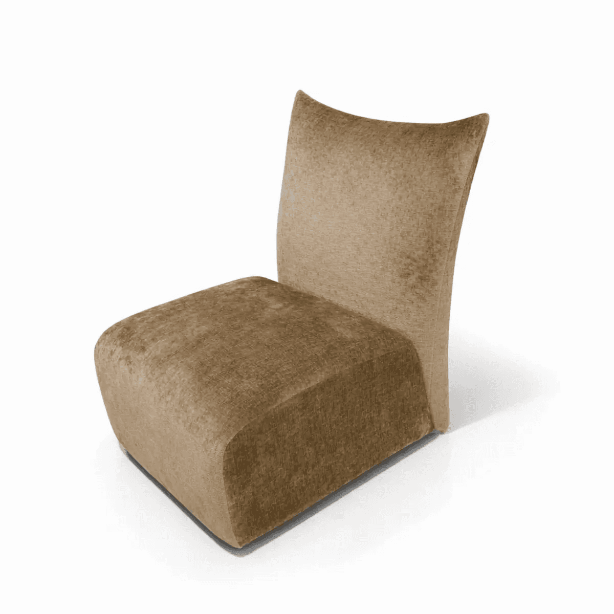 A contemporary, fully upholstered armless chair with a low, deep seat and a tall, gently curved back… — free OBJ 3D model
