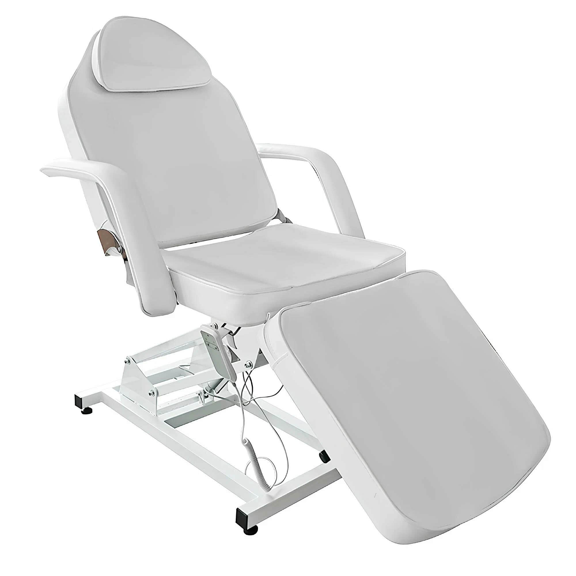 An electric spa treatment chair featuring a white upholstered finish and a sturdy metal base. The ch… — 3D model
