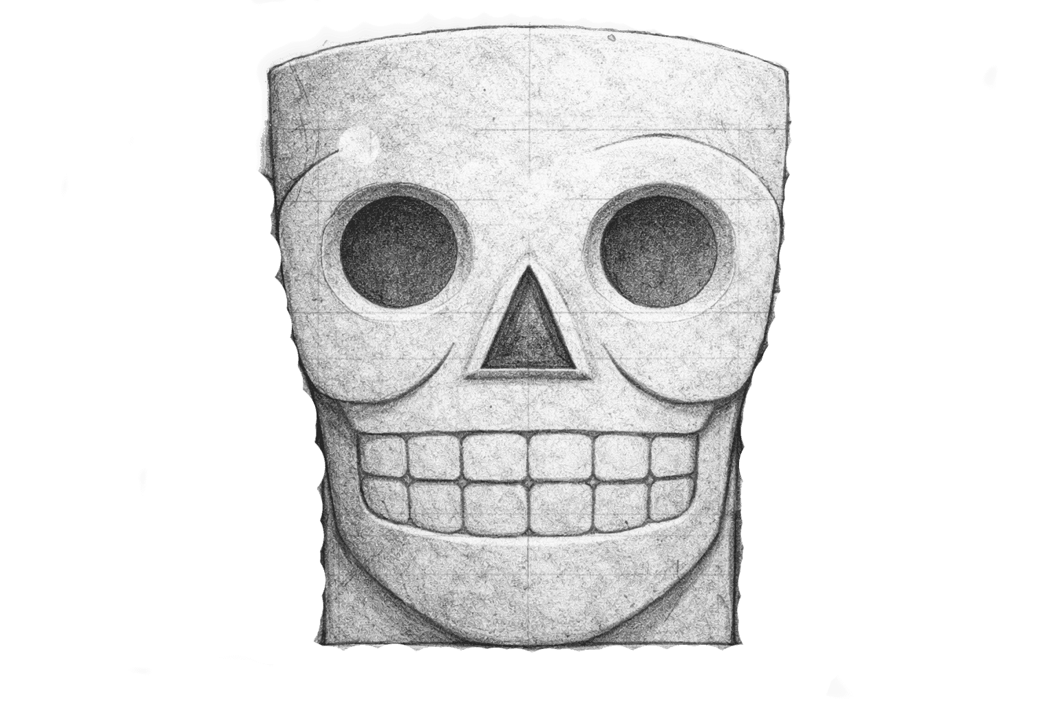 A stool designed to resemble a stylized skull. The object features a blocky, cuboid form with carved… — 3D model
