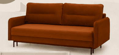 A contemporary two-seater sofa featuring a minimalist design, upholstered in a warm, burnt orange fa… — 3D model