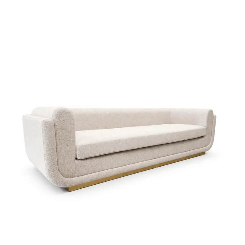 A contemporary three-seater sofa featuring a clean, minimalist design with integrated rounded arms a… — 3D model